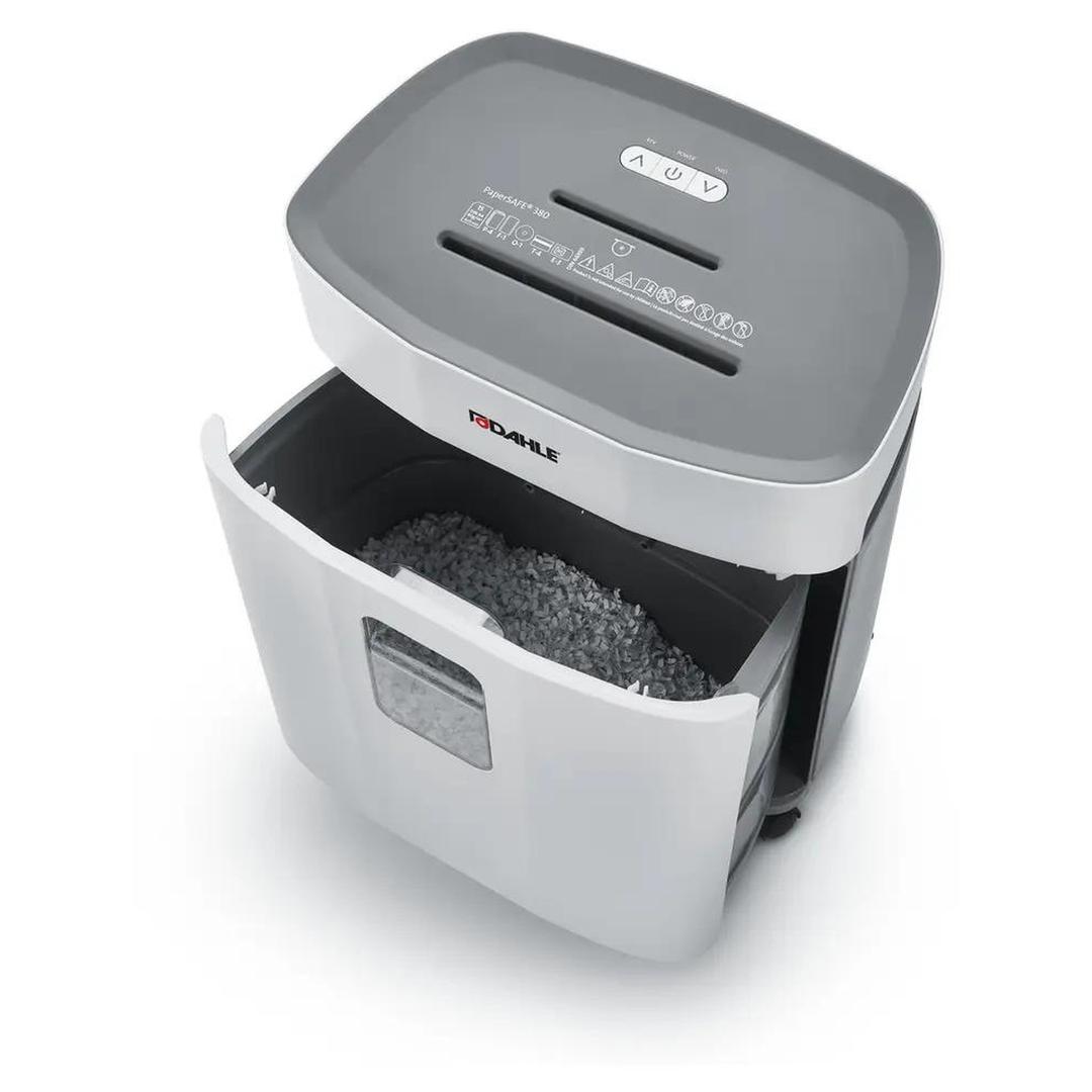 Destructeur de documents confidentiels P4 Coupe croisée PaperSAFE PS380 4 x 12 mm DAHLE — Bac collecteur ouvert