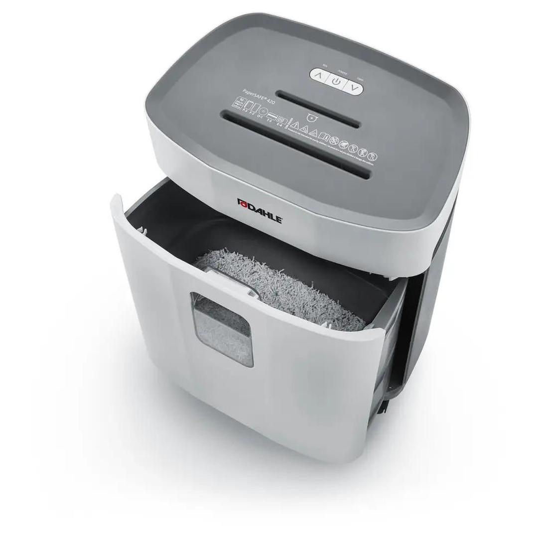 Destructeur de documents très confidentiels P5 Coupe croisée PaperSAFE PS420 2 x 15 mm DAHLE — Bac collecteur ouvert