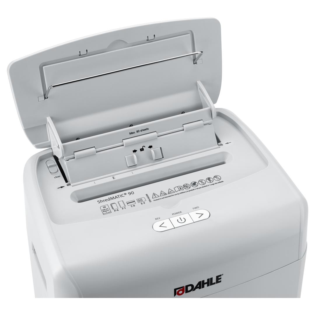 Destructeur de documents confidentiels P4 Coupe croisée Insertion papier automatique ShredMATIC 90 P4 4 x 12 mm avec insertion papier automatique DAHLE — Détails insertion papier
