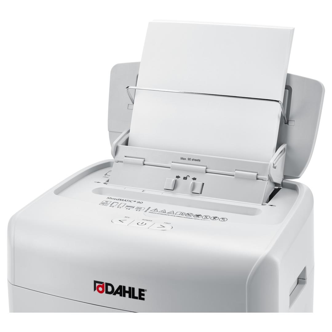 Destructeur de documents confidentiels P4 Coupe croisée Insertion papier automatique ShredMATIC 90 P4 4 x 12 mm avec insertion papier automatique DAHLE — Insertion papier automatique
