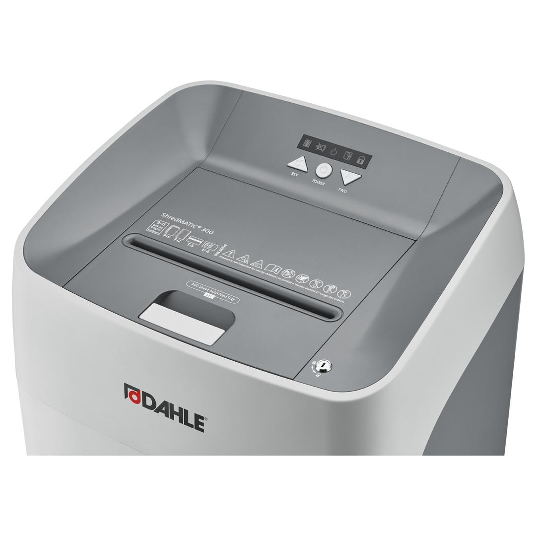 Destructeur de documents très confidentiels P5 Coupe croisée Insertion papier automatique ShredMATIC 300 P-5 2 x 15 mm avec insertion papier automatique DAHLE — Détails