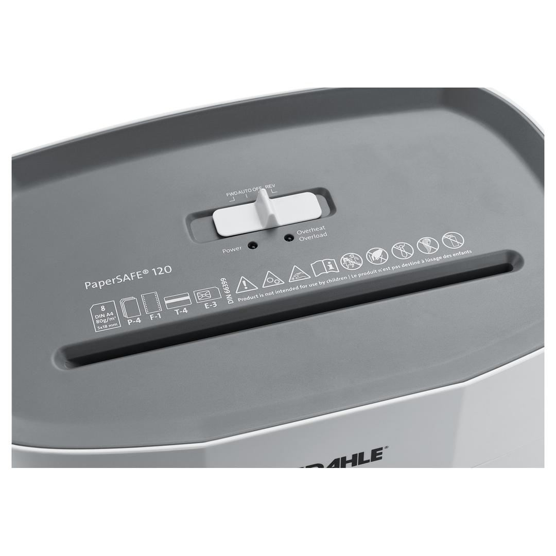 Destructeur de documents confidentiels P4 Coupe croisée PaperSAFE 120 5 x 18 mm DAHLE — Détails bouton