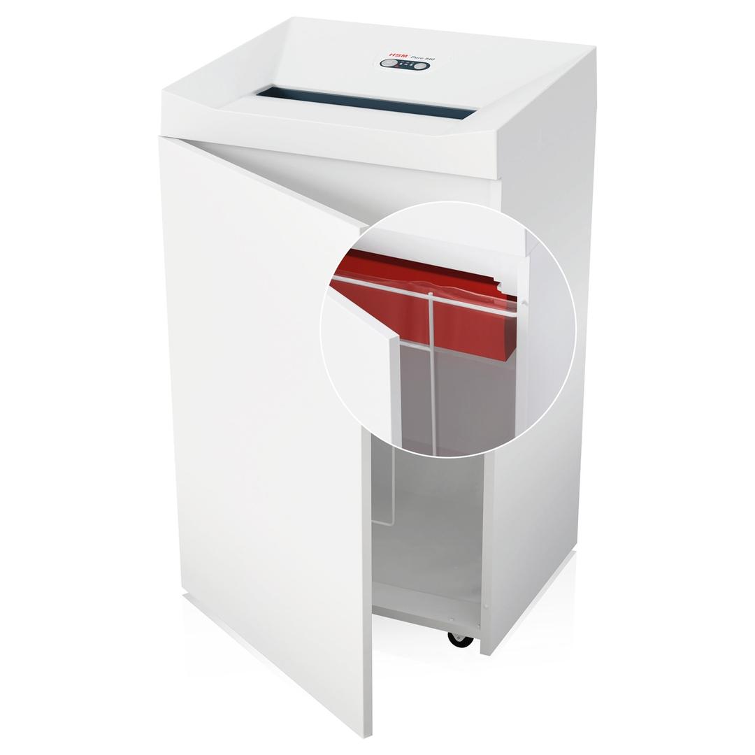 Destructeur de documents P2 Coupe droite 940 Pure 5,8 mm HSM — Détails collecteur