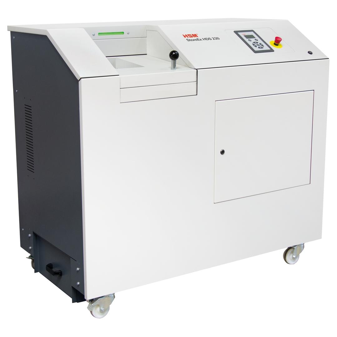 Destructeur de médias Destructeur de médias StoreEx HDS 230 11,5 x 26 mm avec tiroir à déchets HSM — Vue de droite