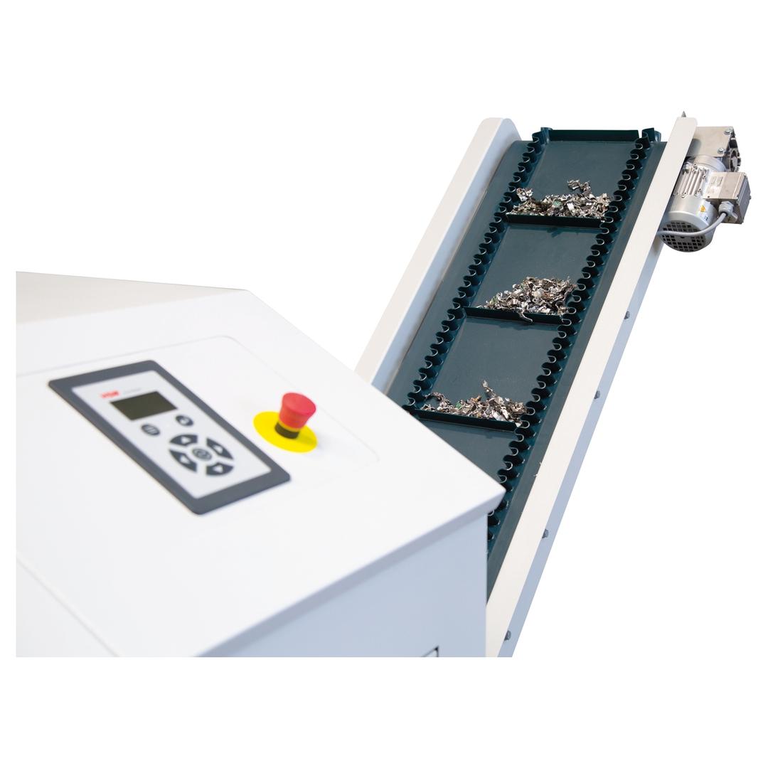 Destructeur de médias Destructeur de médias StoreEx HDS 230 11,5 x 26 mm avec bande d'évacuation HSM — Zoom bande d'évacuation