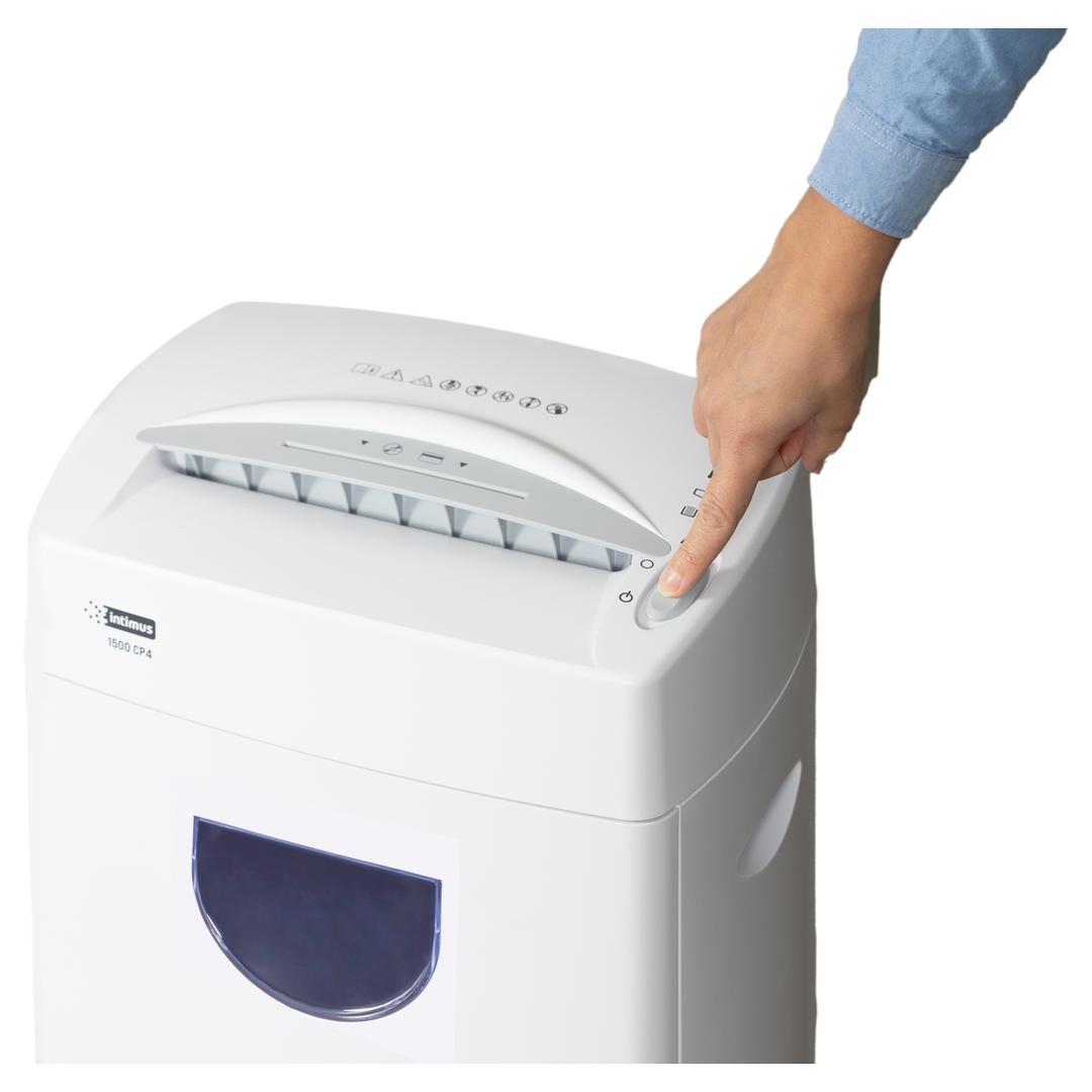 Destructeur de documents confidentiels P4 Coupe croisée 1500 CP4 4 x 33 mm INTIMUS — Bouton power
