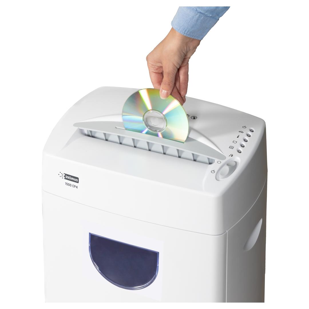 Destructeur de documents confidentiels P4 Coupe croisée 1500 CP4 4 x 33 mm INTIMUS — Insertion cd
