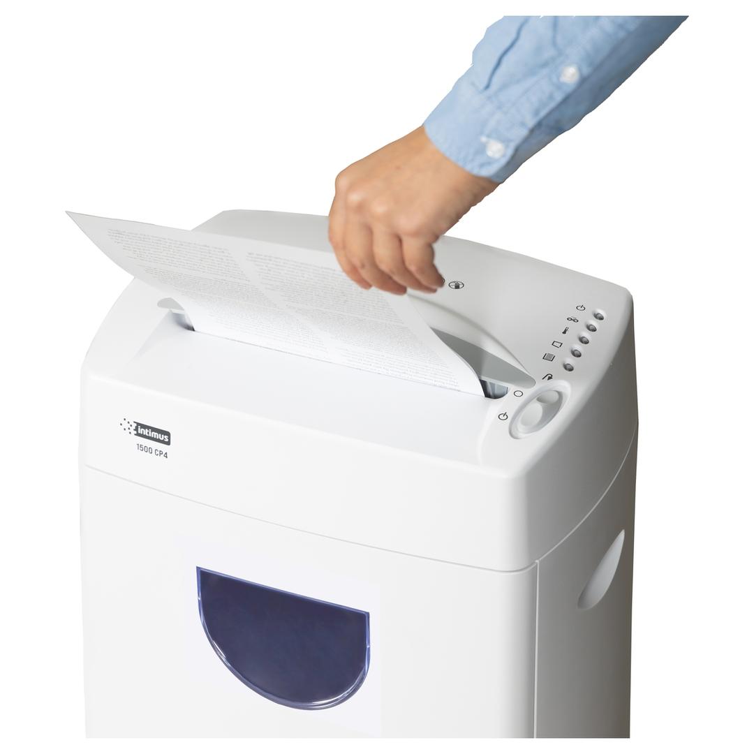 Destructeur de documents confidentiels P4 Coupe croisée 1500 CP4 4 x 33 mm INTIMUS — Insertion papier