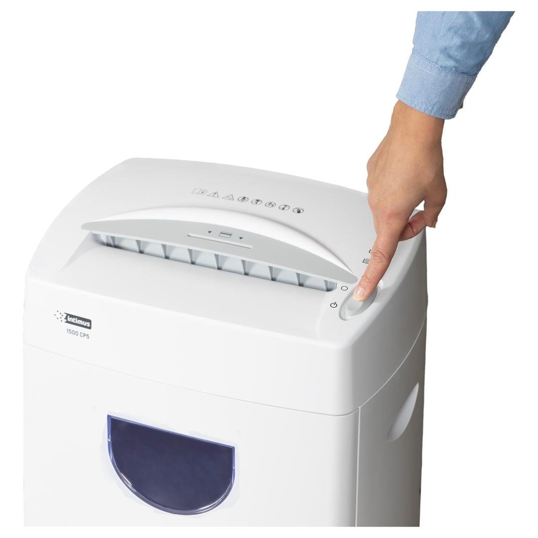 Destructeur de documents très confidentiels P5 Coupe croisée 1500 CP5 2 x 12 mm INTIMUS — Bouton power