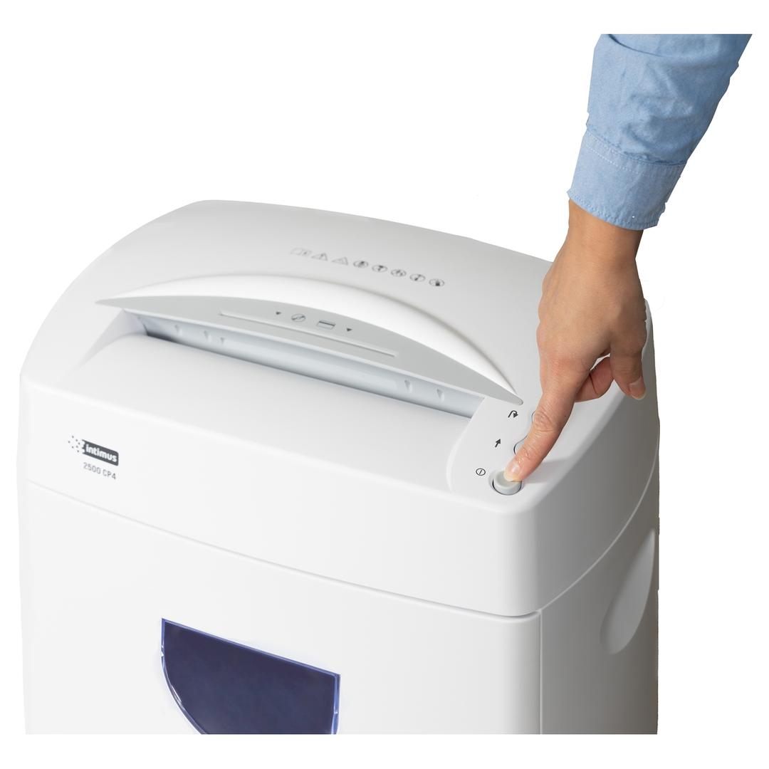 Destructeur de documents confidentiels P4 Coupe croisée 2500 CP4 4 x 33 mm INTIMUS — Bouton power
