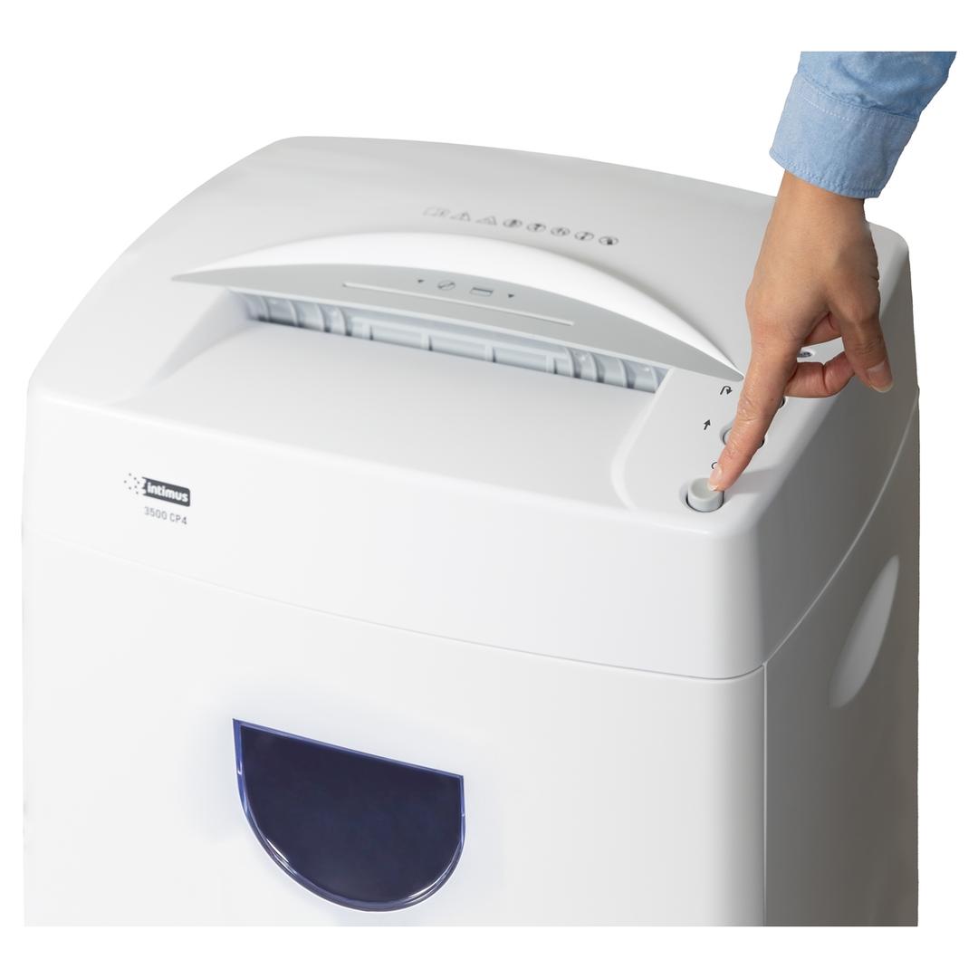 Destructeur de documents confidentiels P4 Coupe croisée 3500 CP4 4 x 28 mm INTIMUS — Bouton power