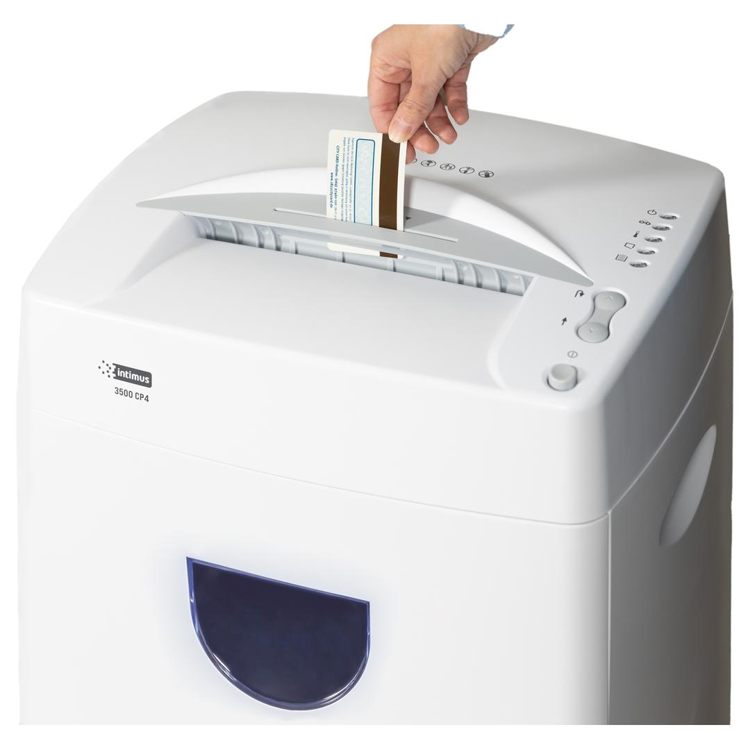 Destructeur de documents confidentiels P4 Coupe croisée 3500 CP4 4 x 28 mm INTIMUS — Insertion carte plastique
