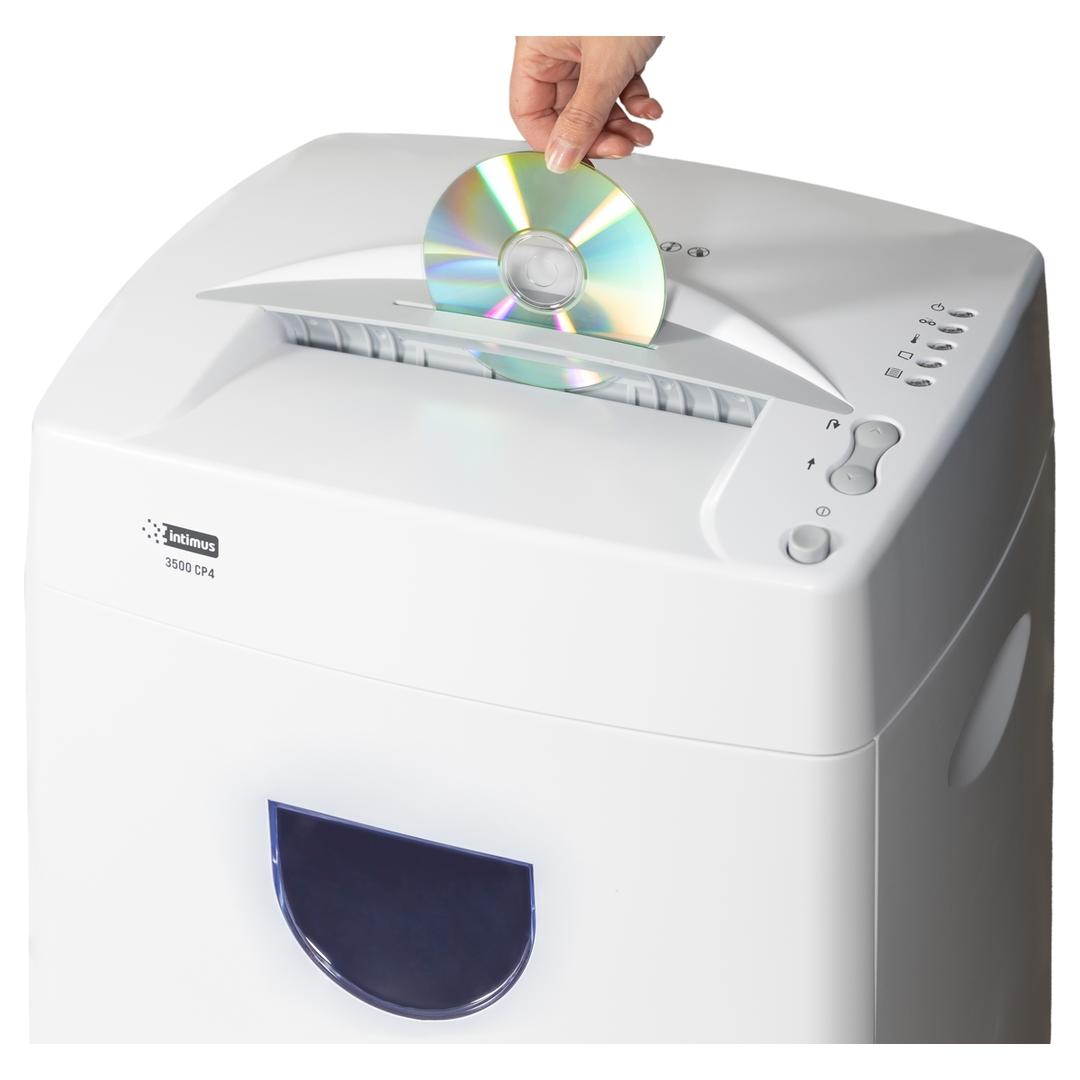 Destructeur de documents confidentiels P4 Coupe croisée 3500 CP4 4 x 28 mm INTIMUS — Insertion cd