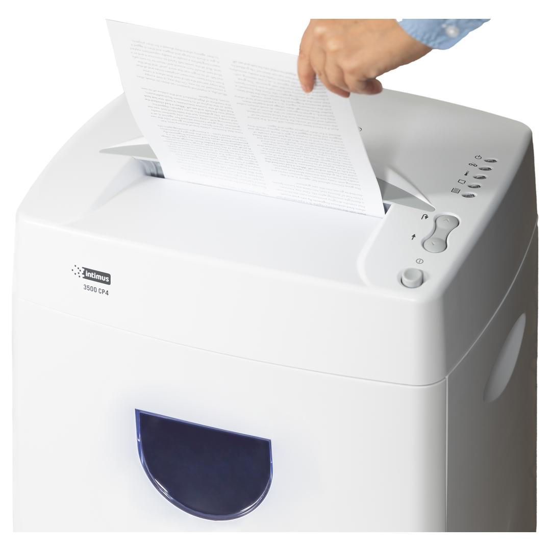Destructeur de documents confidentiels P4 Coupe croisée 3500 CP4 4 x 28 mm INTIMUS — Insertion papier
