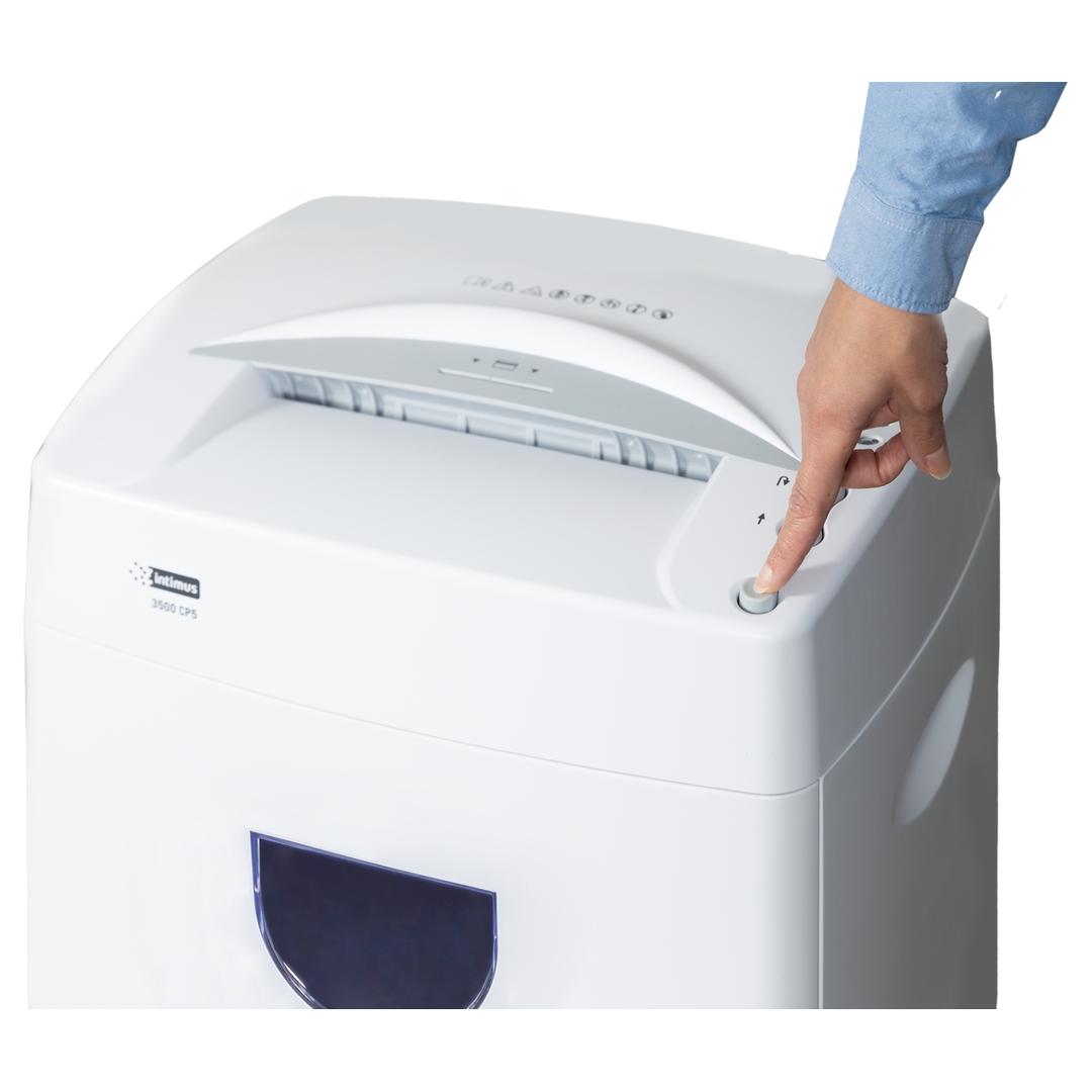 Destructeur de documents très confidentiels P5 Coupe croisée 3500 CP5 2 x 10 mm INTIMUS — Bouton power
