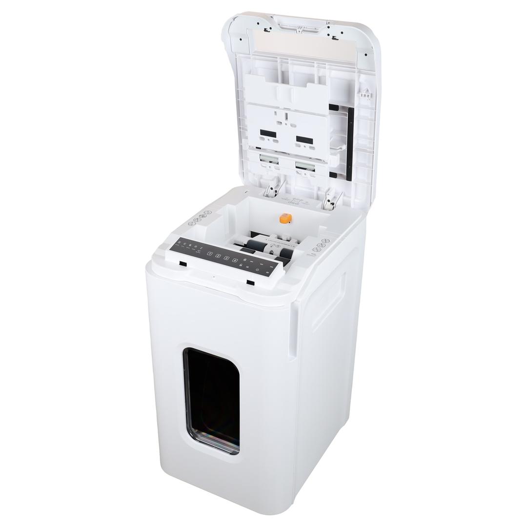 Destructeur de documents confidentiels P4 Coupe croisée AutoShred 400 CP4 4 x 12 mm insertion papier automatique INTIMUS — Bac insertion papier automatique ouvert