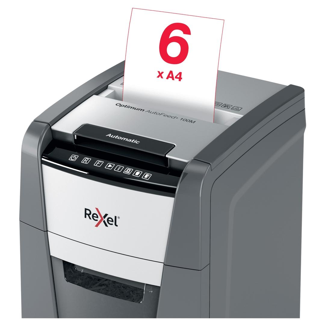 Destructeur de documents très confidentiels P5 Coupe croisée Insertion papier automatique Optimum Autofeed+ 100M 2 x 15 mm avec insertion papier automatique REXEL — Insertion papier manuelle