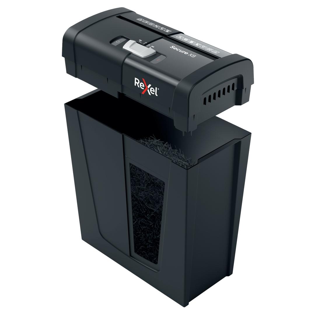 Destructeur de documents confidentiels P4 Coupe croisée Secure X8 4 x 40 mm REXEL — Corbeille amovible ouverte