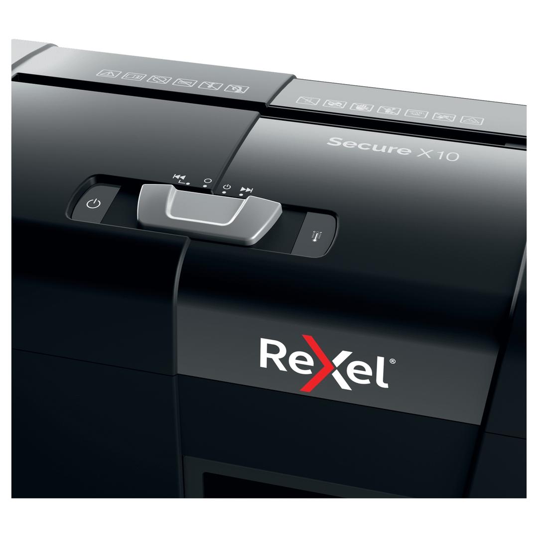 Destructeur de documents confidentiels P4 Coupe croisée Secure X10 4 x 40 mm REXEL — Détails boutons