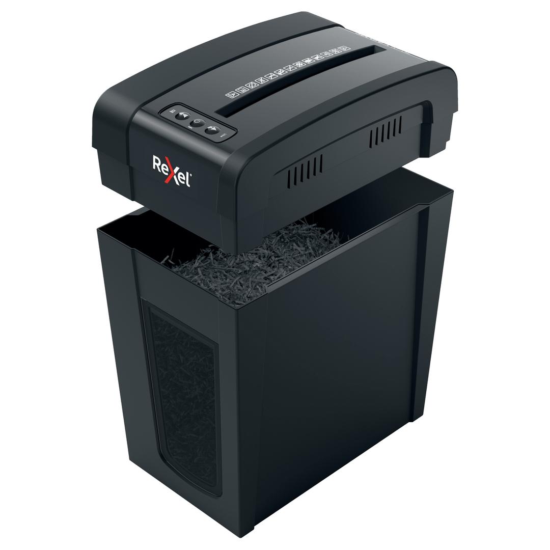 Destructeur de documents confidentiels P4 Coupe croisée Secure X10-SL 4 x 40 mm REXEL — Corbeille amovible ouverte