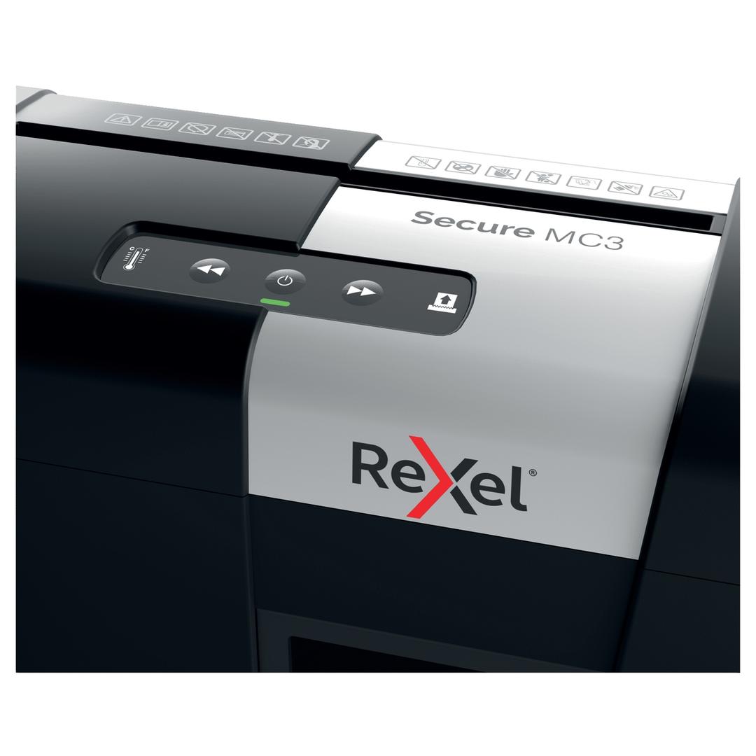 Destructeur de documents très confidentiels P5 Coupe croisée Secure MC3 2 x 15 mm REXEL — Détails boutons
