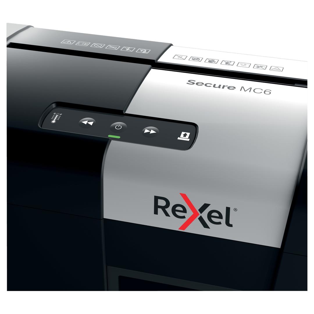 Destructeur de documents très confidentiels P5 Coupe croisée Secure MC6 2 x 15 mm REXEL — Détails boutons