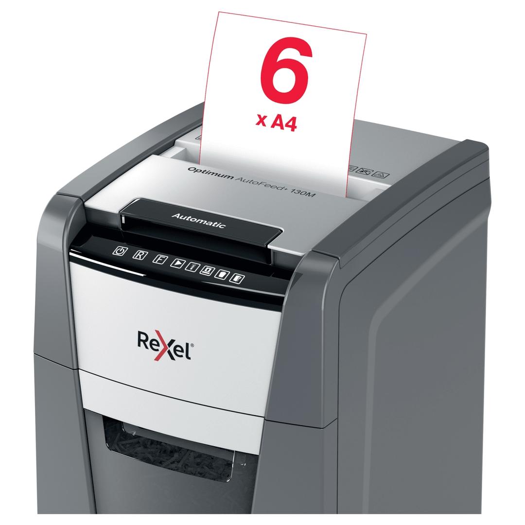 Destructeur de documents très confidentiels P5 Coupe croisée Insertion papier automatique Optimum Autofeed+ 130M 2 x 15 mm avec insertion papier automatique REXEL — Insertion papier manuelle