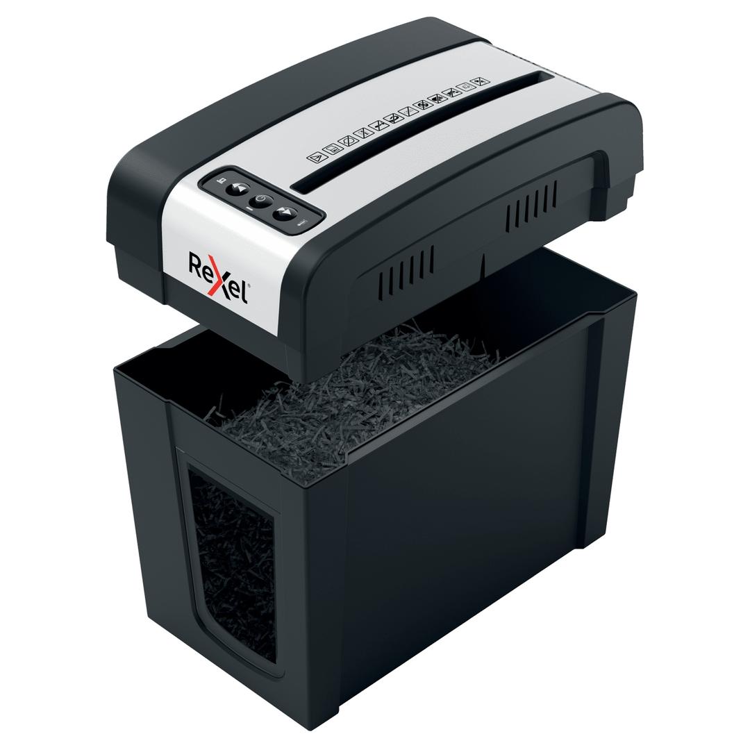 Destructeur de documents très confidentiels P5 Coupe croisée Secure MC3-SL 2 x 15 mm REXEL — Corbeille amovile ouverte