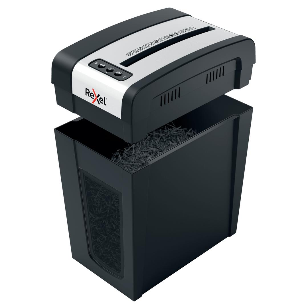 Destructeur de documents très confidentiels P5 Coupe croisée Secure MC6-SL 2 x 15 mm REXEL — Corbeille amovible ouverte