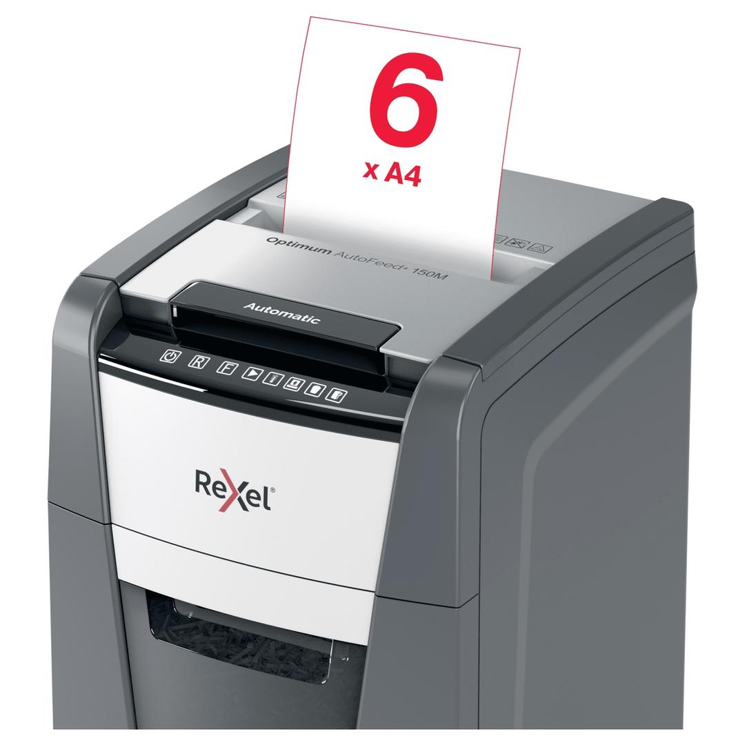 Destructeur de documents très confidentiels P5 Coupe croisée Insertion papier automatique Optimum Autofeed+ 150M 2 x 15 mm avec insertion papier automatique REXEL — Insertion papier manuelle