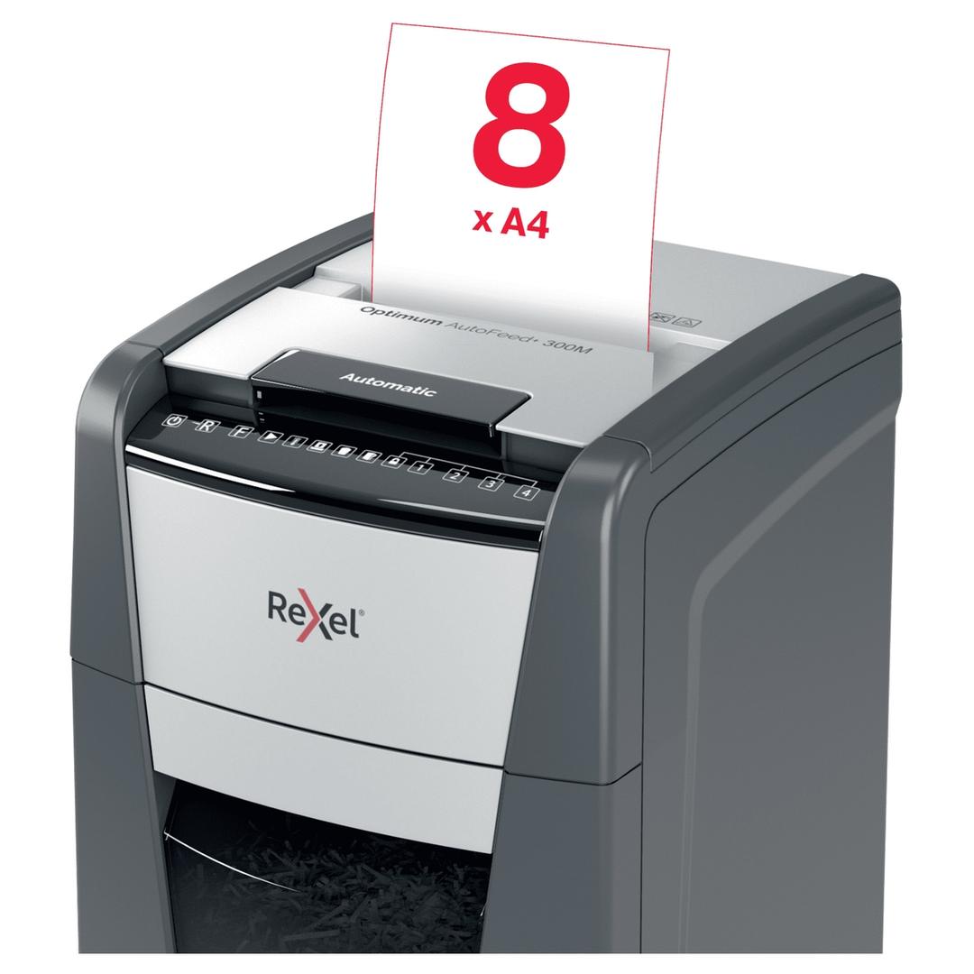 Destructeur de documents très confidentiels P5 Coupe croisée Insertion papier automatique Optimum Autofeed+ 300M 2 x 15 mm avec insertion papier automatique REXEL — Insertion papier manuelle