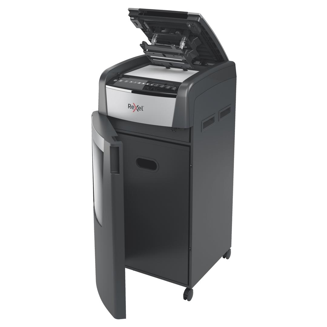 Destructeur de documents confidentiels P4 Coupe croisée Insertion papier automatique Optimum Autofeed+ 600X 4 x 36 mm avec insertion papier automatique REXEL — Insertion papier automatique ouvert