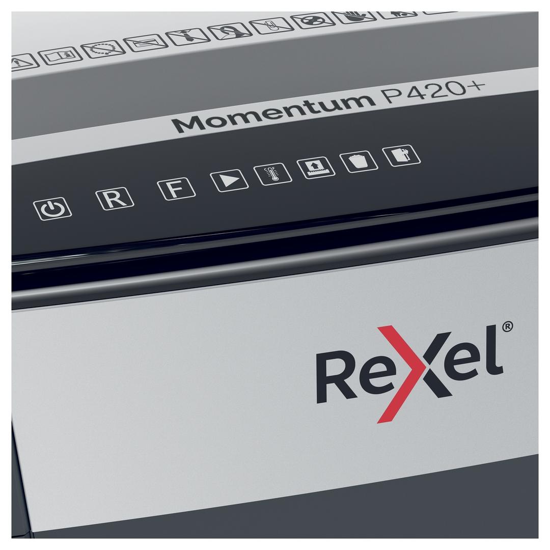 Destructeur de documents confidentiels P4 Coupe croisée Momentum P420+ 4 x 35 mm REXEL — Détails boutons
