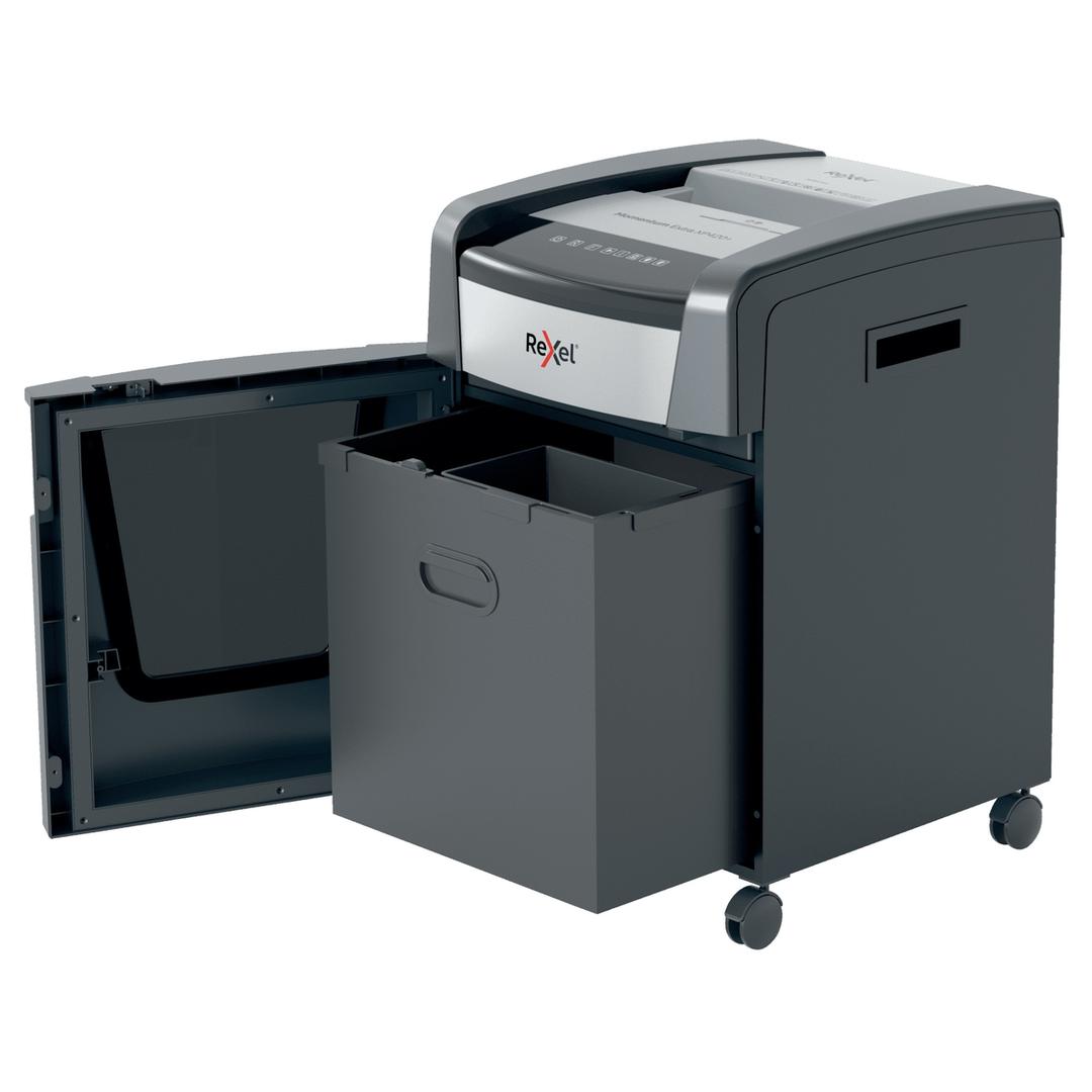Destructeur de documents confidentiels P4 Coupe croisée Momentum Extra XP420+ 4 x 35 mm REXEL — Bac extractible ouvert