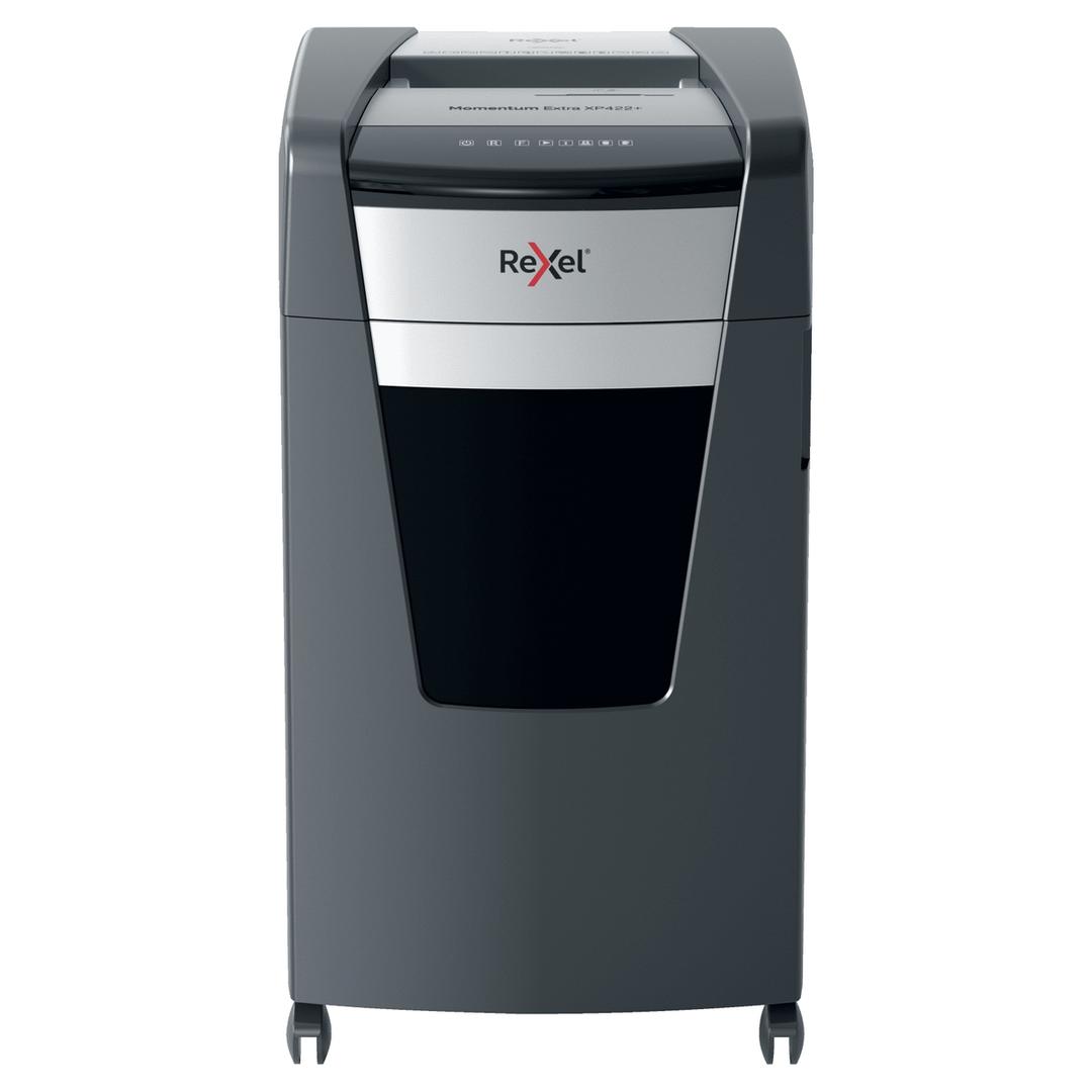 Destructeur de documents confidentiels P4 Coupe croisée Momentum Extra XP422+ 4 x 35 mm REXEL — Vue de face