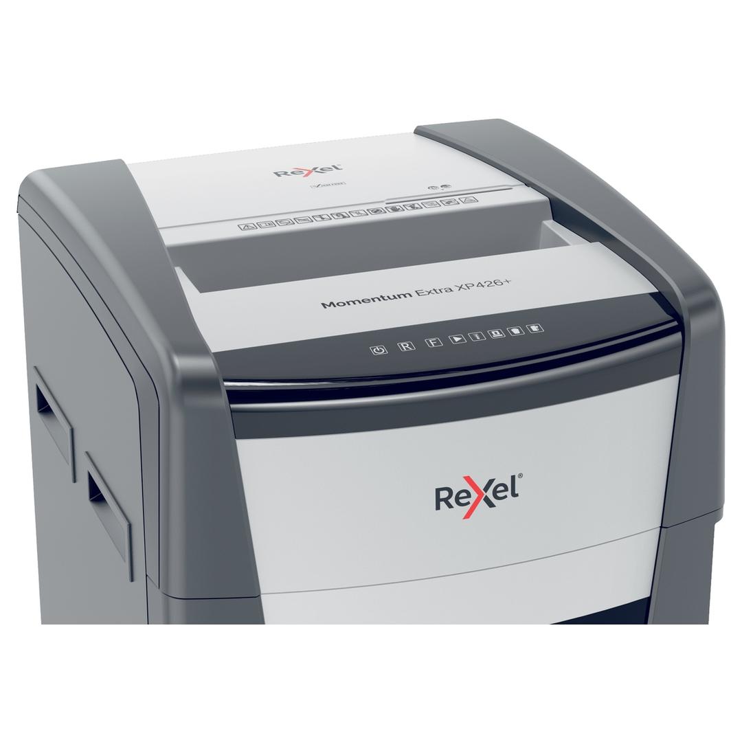 Destructeur de documents confidentiels P4 Coupe croisée Momentum Extra XP426+ 4 x 30 mm REXEL — Détails boutons