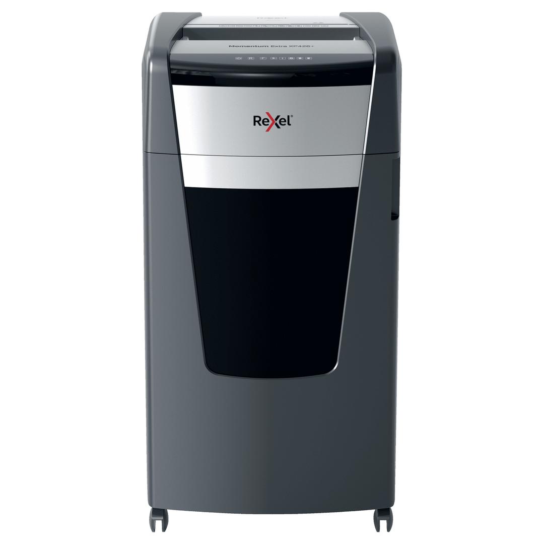 Destructeur de documents confidentiels P4 Coupe croisée Momentum Extra XP426+ 4 x 30 mm REXEL — Vue de face