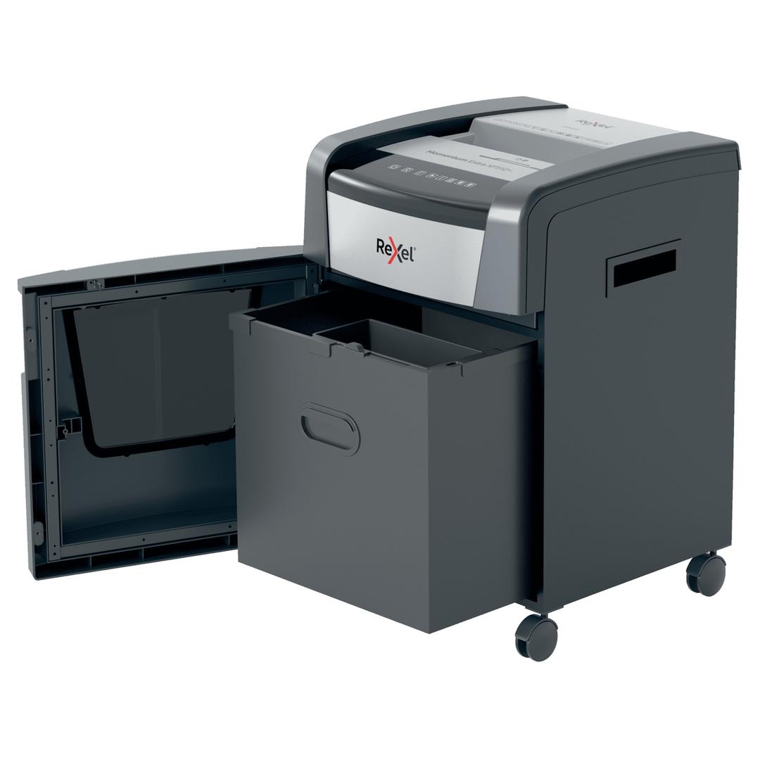 Destructeur de documents très confidentiels P5 Coupe croisée Momentum Extra XP512+ 2 x 15 mm REXEL — Bac extractible ouvert