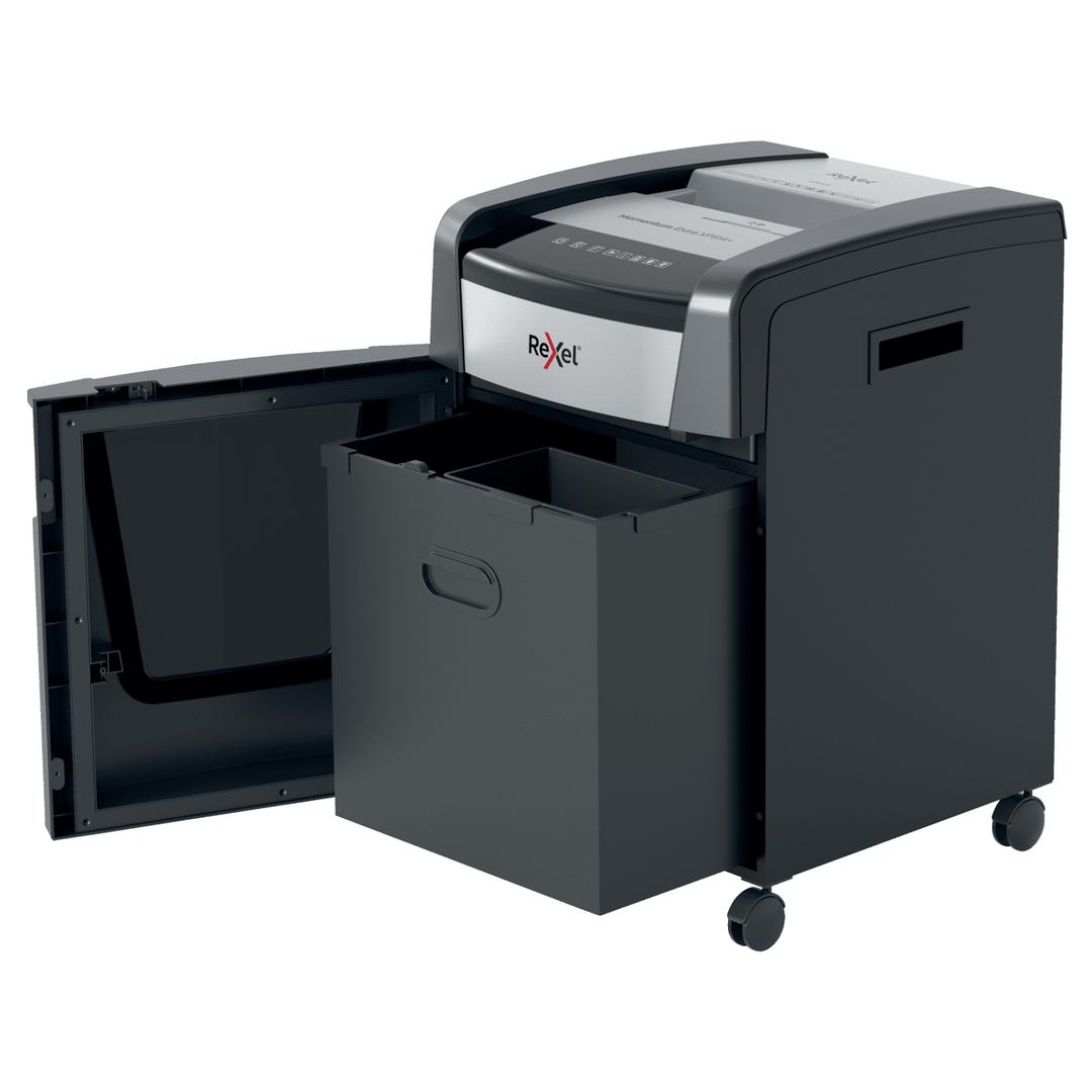 Destructeur de documents très confidentiels P5 Coupe croisée Momentum Extra XP514+ 2 x 15 mm REXEL — Bac extractible ouvert