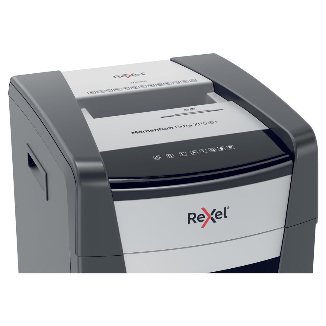 Destructeur de documents très confidentiels P5 Coupe croisée Momentum Extra XP516+ 2 x 15 mm REXEL — Détails boutons