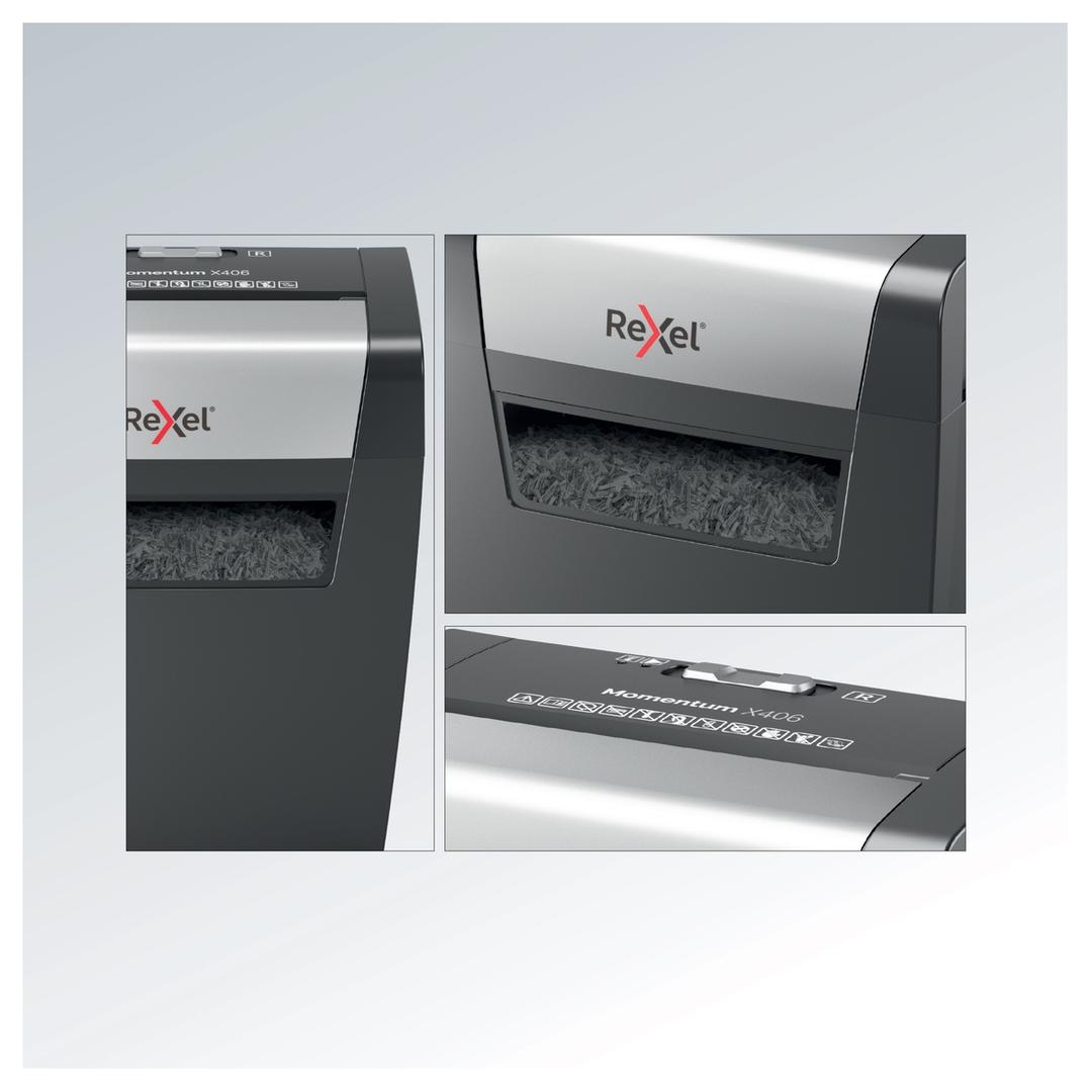 Destructeur de documents confidentiels P4 Coupe croisée Momentum X406 4 x 28 mm REXEL — Détails