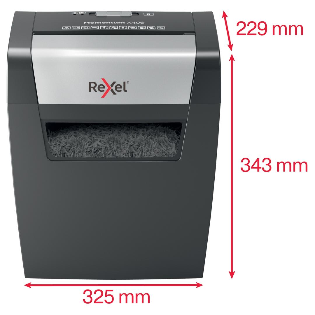 Destructeur de documents confidentiels P4 Coupe croisée Momentum X406 4 x 28 mm REXEL — Dimensions