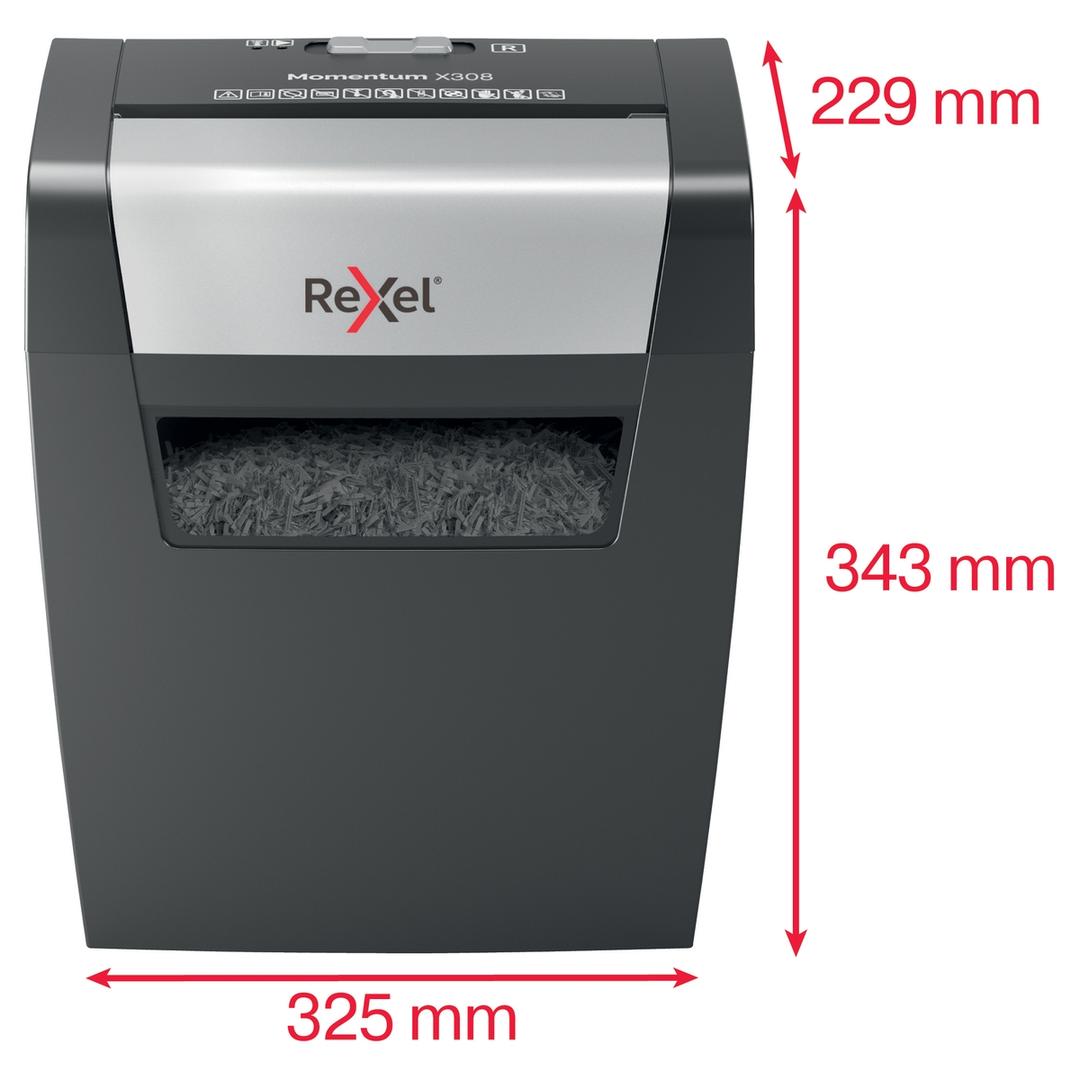 Destructeur de documents P3 Coupe croisée Momentum X308 5 x 42 mm REXEL — Dimensions