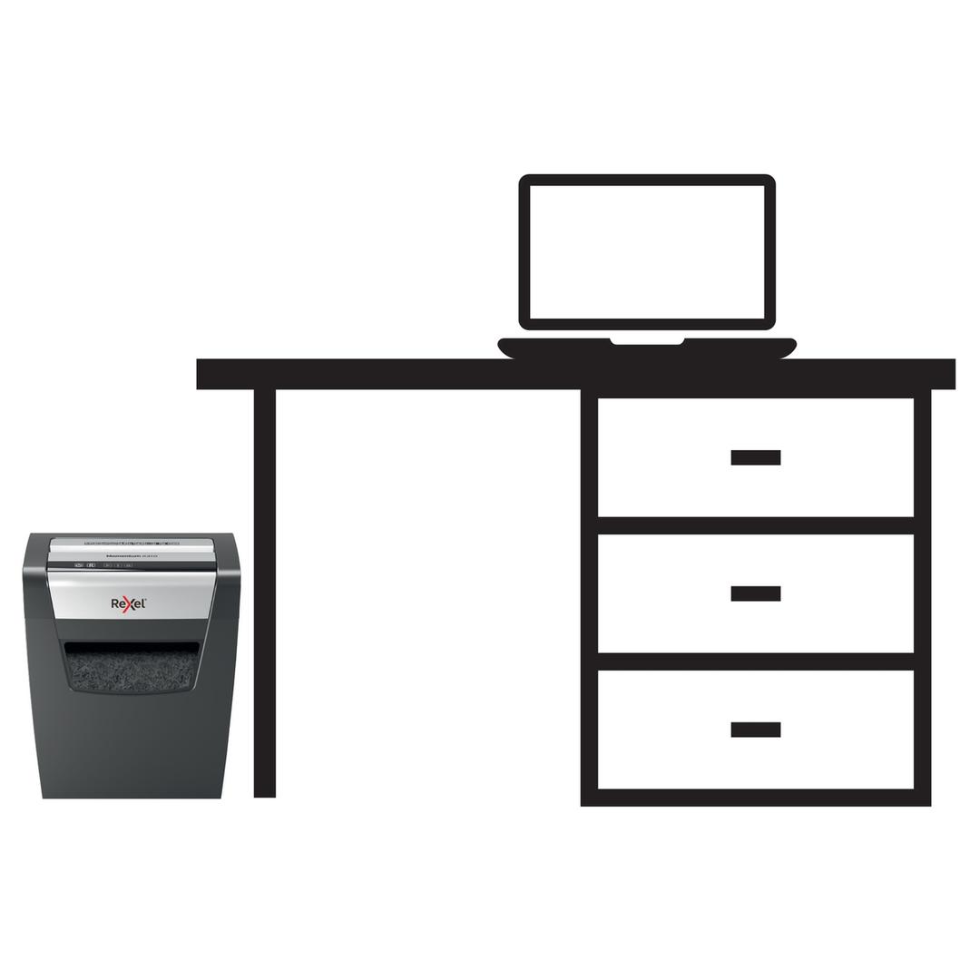 Destructeur de documents confidentiels P4 Coupe croisée Momentum X410 4 x 28 mm REXEL — Comparaison taille réelle