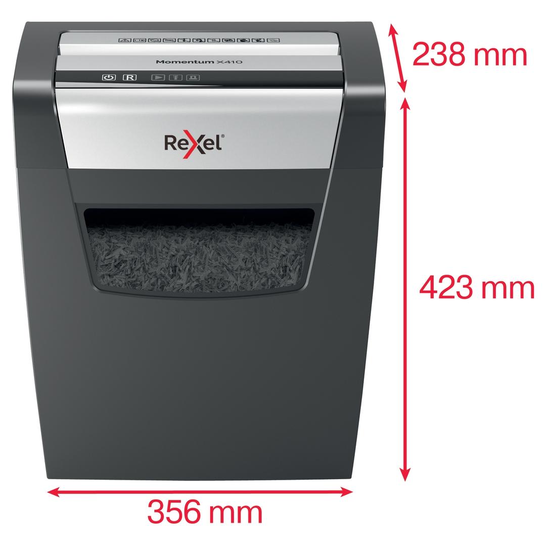 Destructeur de documents confidentiels P4 Coupe croisée Momentum X410 4 x 28 mm REXEL — Dimensions