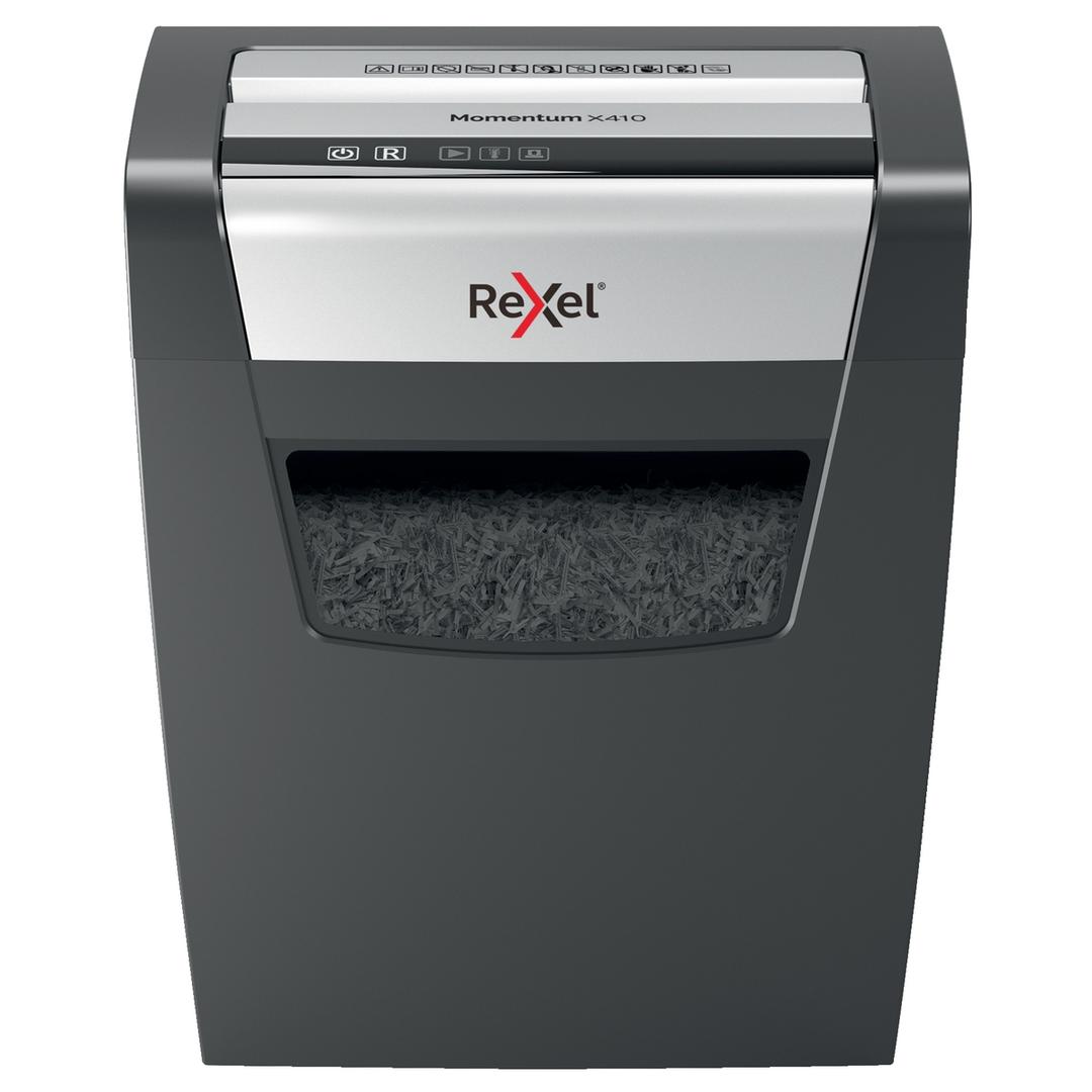 Destructeur de documents confidentiels P4 Coupe croisée Momentum X410 4 x 28 mm REXEL — Vue de face