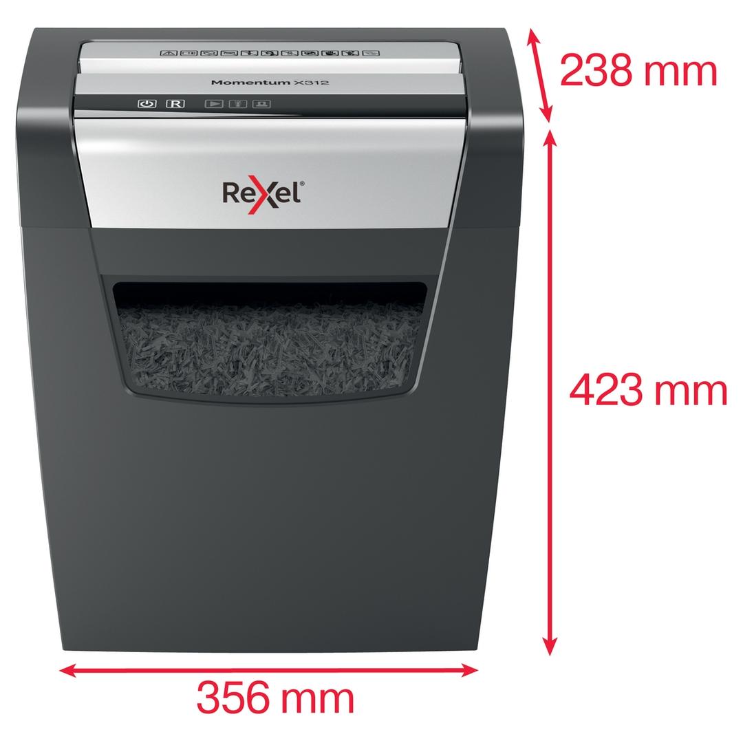 Destructeur de documents P3 Coupe croisée Momentum X312 5 x 42 mm REXEL — Dimensions