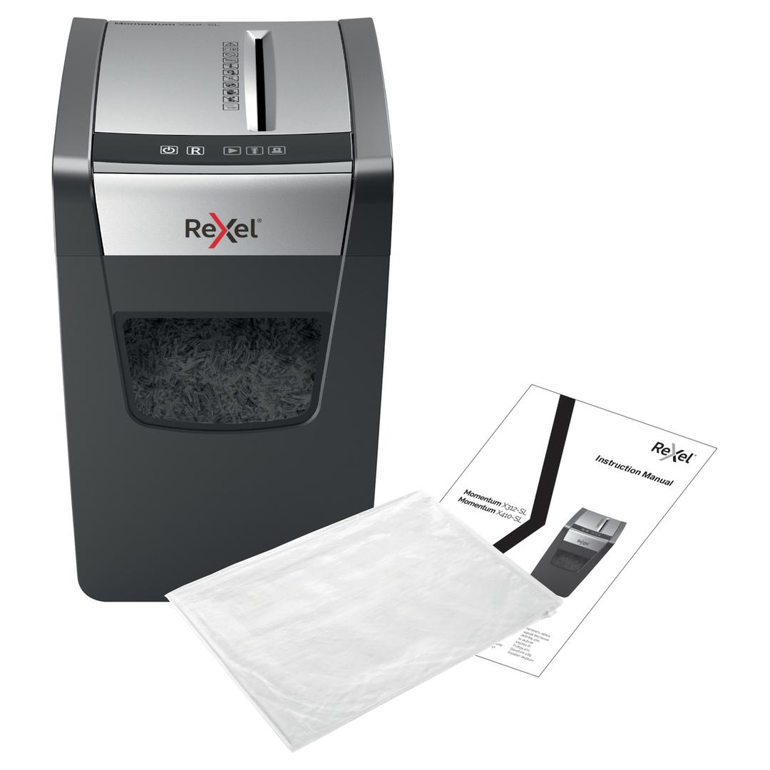 Destructeur de documents confidentiels P4 Coupe croisée Momentum X410-SL 4 x 28 mm REXEL — Avec feuilles de lubrification