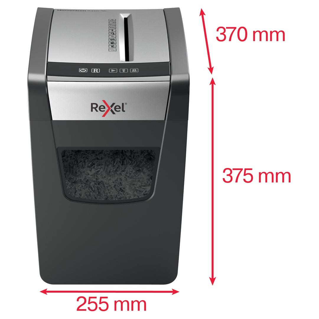 Destructeur de documents confidentiels P4 Coupe croisée Momentum X410-SL 4 x 28 mm REXEL — Dimensions
