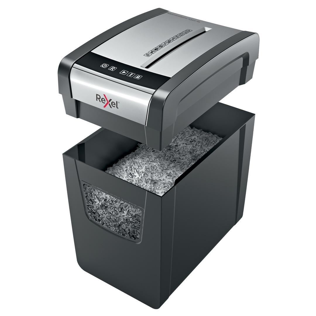 Destructeur de documents P3 Coupe croisée Momentum X312-SL 5 x 42 mm REXEL — Corbeille amovible ouverte